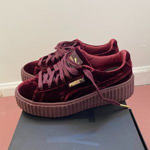 Fenty Rihanna burgundy velvet pumas!